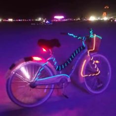 Picture of a bike at night on playa